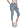 thumbnail image 2 of AKEGAMN Capri Yoga Pants with Pockets High Waist Workout Leggings, Blue S-XXL, 2 of 5