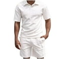 thumbnail image 3 of USNSM Mens 2 Piece Short Set Summer Outfits Solid Color Lapel Shirt and Shorts Set Tracksuits Set Short Sleeve and Shorts Set White L, 3 of 3