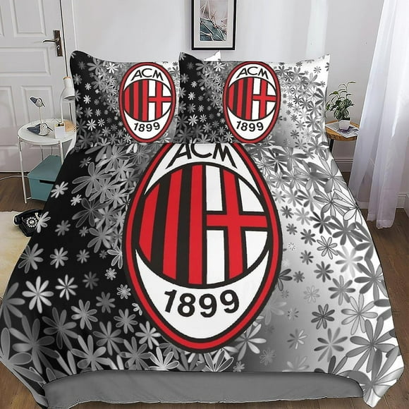 HOUKIG 3D Printed A.C. Milan Bed Set with Super Club Microfibre Duvet Cover, 3 Piece Duvet Cover Set, Microfibre Duvet Cover, .(Double200x200cm)