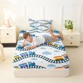 thumbnail image 4 of Manfei Toy Train Twin Sheets,Blue Railroads Tracks Bedding,3pcs,1 Fitted Sheet and 1 Pillowcase, 4 of 6