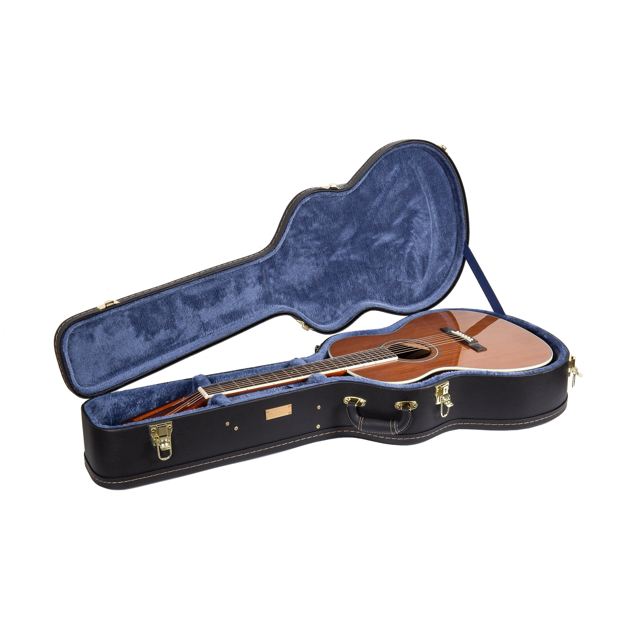 Crossrock Hard-Shell Wooden Case-Fits 12-Frets 000/OM Classical Nylon String Acoustic Guitars-Stainless Steel Latches, Sponge Lining, Metal Feet, Storage Space-Black (CRW620-00012BK)