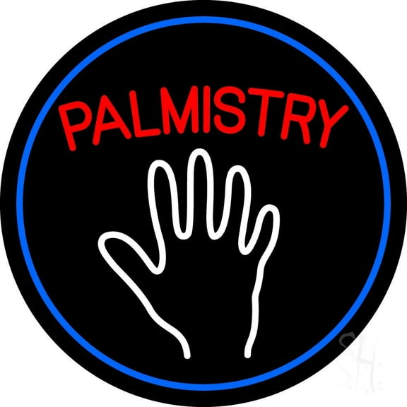 Red Palmistry Blue Border LED Neon Sign 18 X 18 - inches Black Square Cut Acrylic Backing, with Dimmer - Bright and Premium built indoor LED Neon Sign for Storefront.