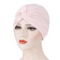 thumbnail image 4 of Gorro de quimioterapia con capucha de tela elástica con forma de cruz en la frente y base de color caramelo, 4 of 6