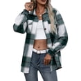 thumbnail image 5 of Sunisery Women's Plaid Shacket Jacket Flannel Long Sleeve Shirt Lapel Button Down Loose Coat with Pockets, 5 of 6