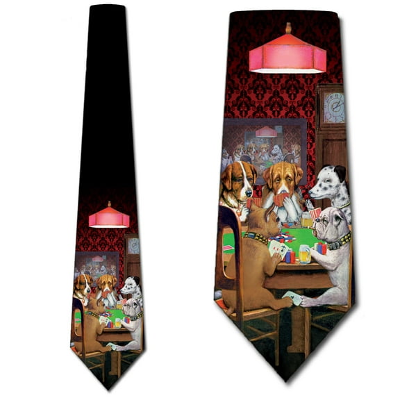 Dogs Playing Poker tie Necktie Mens Tie by Three Rooker