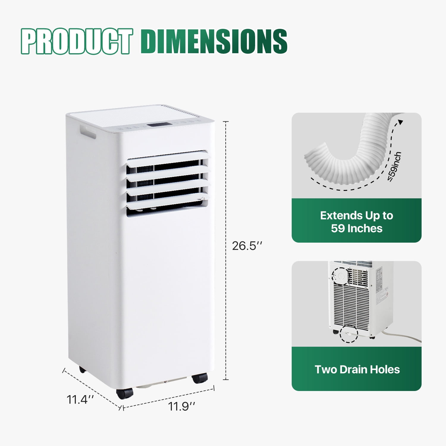BaPiPro 10000 BTU Portable Air Conditioner with Heat Function, White, for Living Room and Bedroom