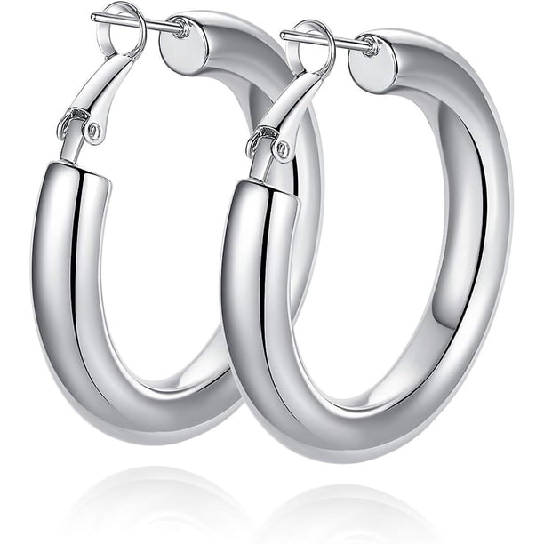 Aros gruesos Howllow, aros chapados en oro de 14 k para mujer
