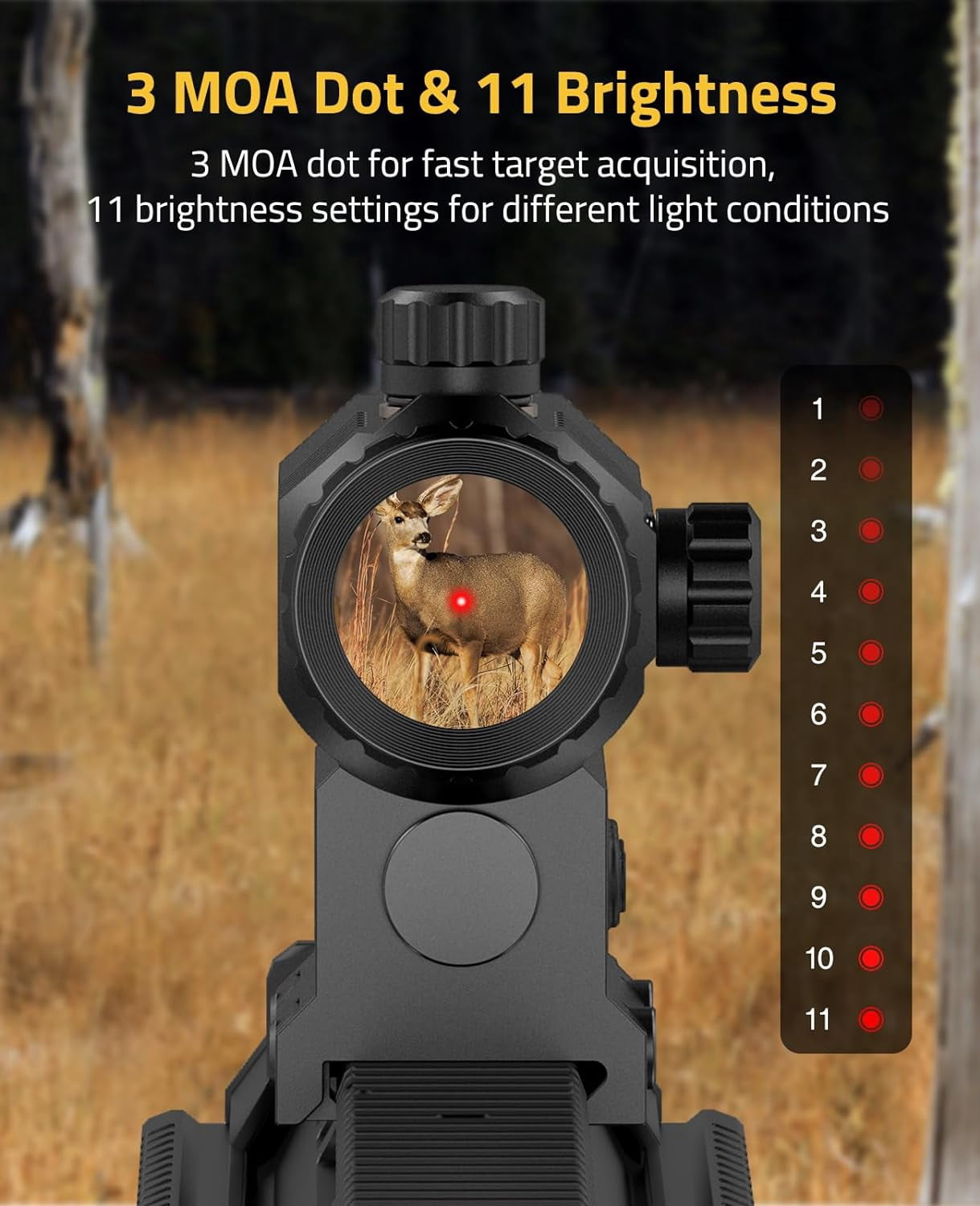Red Dot Scope and Magnifier Combo, 3 MOA Red Dot with 3X Magnifier, Auto Brightness Adjustment for Outdoor Hunting