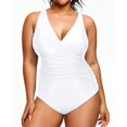 thumbnail image 4 of GHSDFBB Women Plus Size One Piece Swimsuits V Neck Tummy Control Bathing Suits Retro Ruched Swimwear, 4 of 7