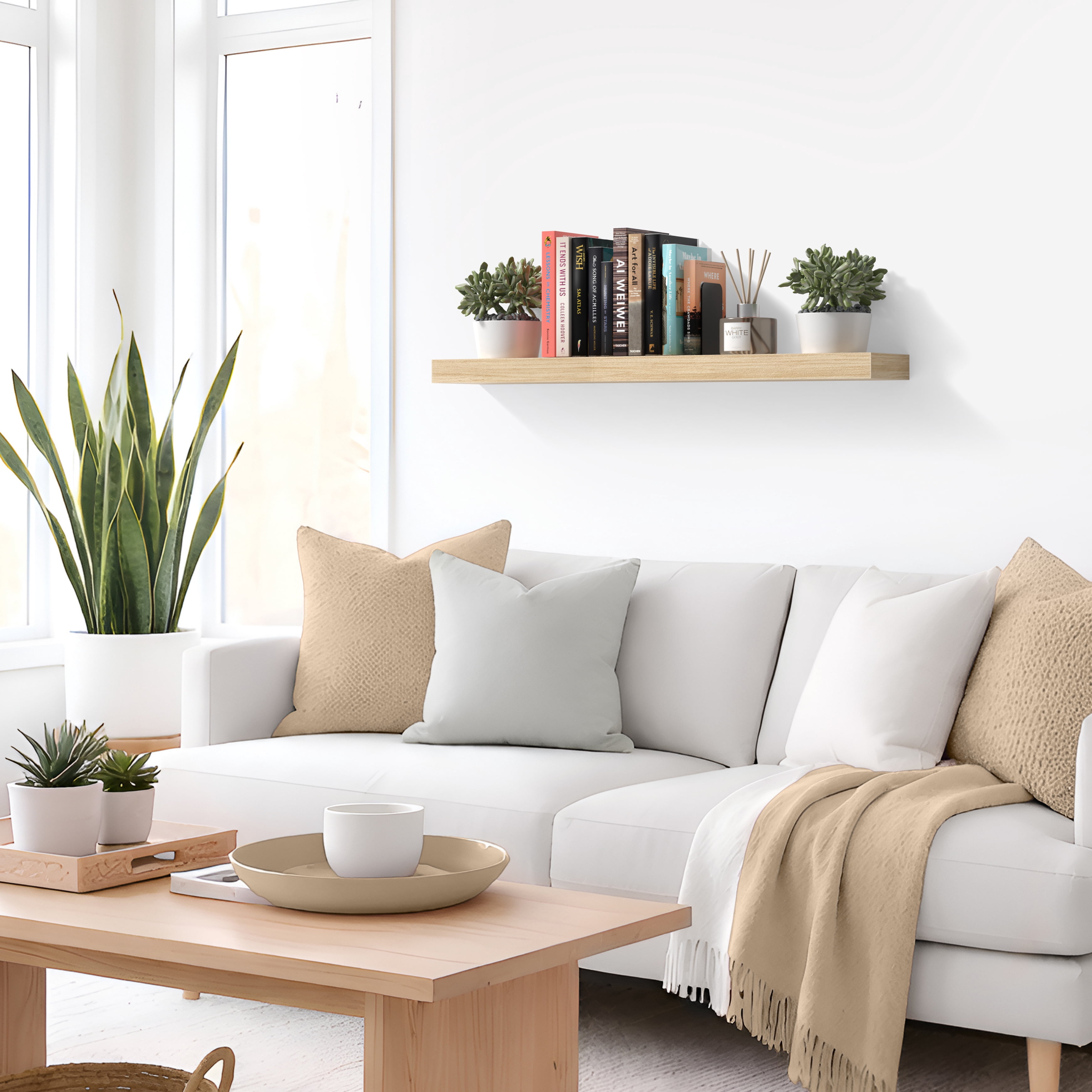 Sorbus 35" Floating Wall Shelf, Maplewood, Invisible Brackets, Bathroom, Bedroom & Home Decor