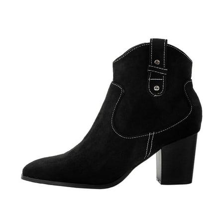 

Wommen Ankle Boots Autumn And Winter Fashion Comfortable Pointed Toe Square Heel Solid Color Side Zipper