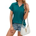 thumbnail image 4 of Hanerdun Women Polo Shirt Short Sleeve Tops Female Solid V Neck T-Shirt Green 2XL, 4 of 5