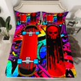 thumbnail image 2 of YST Draps de Planche à Roulettes pour Garçons Adolescents, Draps de Lit Boho Crâne Squelette Os Sports Extrêmes Ensemble de Draps Simple, Drap Plat Style Hip Hop Drap-Housse, Décoration de Chambre Graffiti Arc-en-Ciel, Confortable Durable, 2 of 5