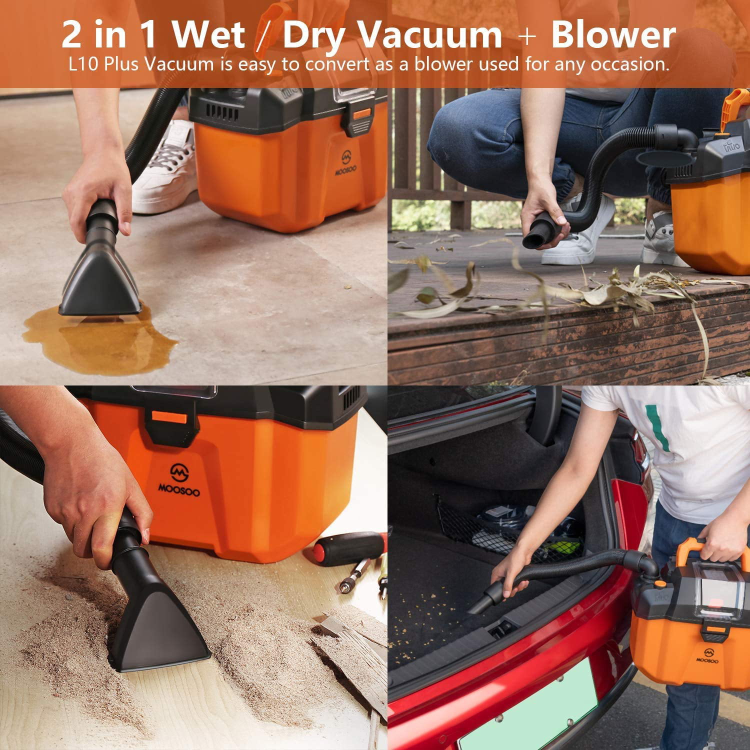 6 Gallon Cordless Wet Dry Vacuum Hose Crevice Nozzle Portable Cleaner Power Tool 