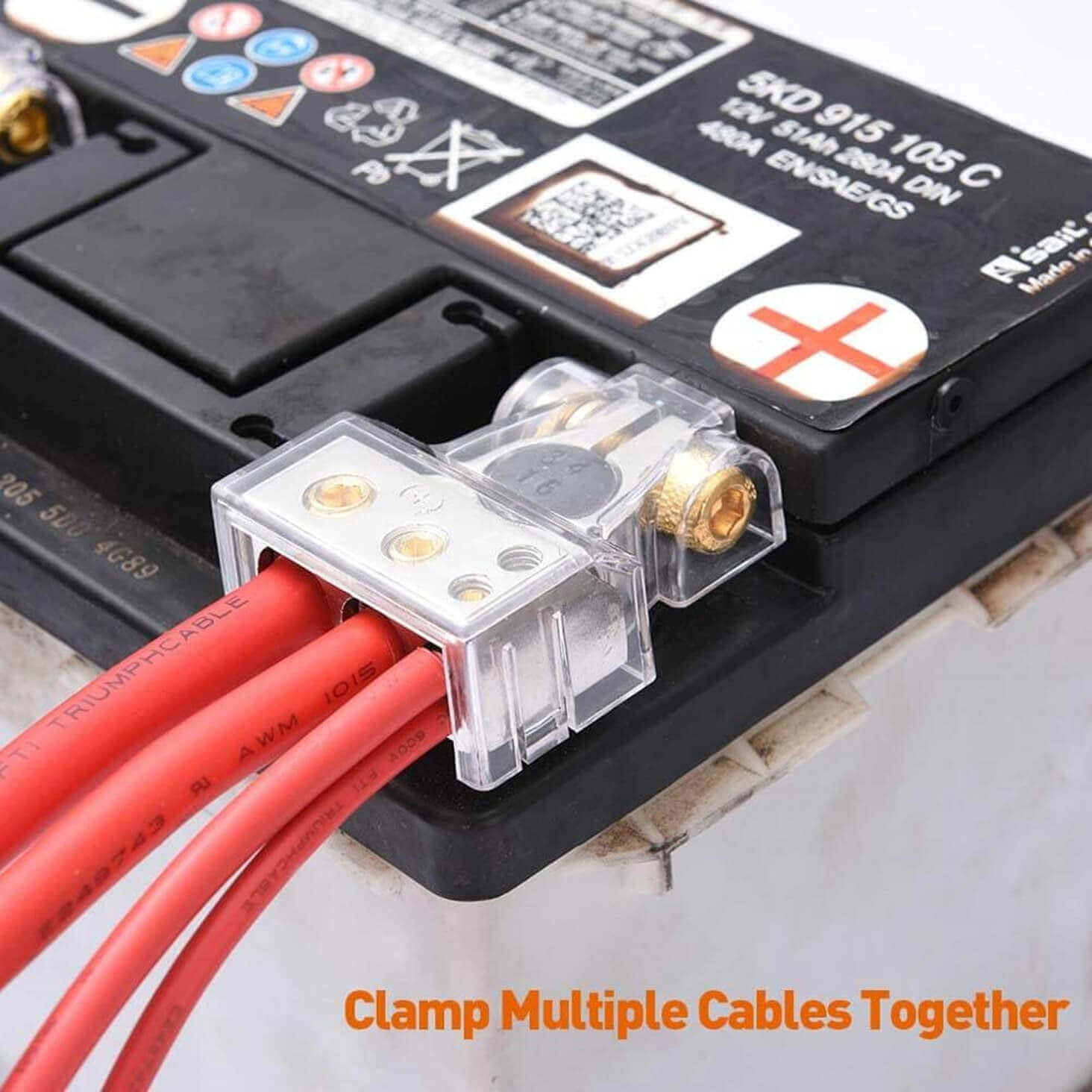 Battery Terminal Connectors, 0/2/4/6/8/10 AWG Battery Terminals, Heavy Duty Car Battery Terminal, Top Post Multiple Battery Terminal (Silver+Gold)