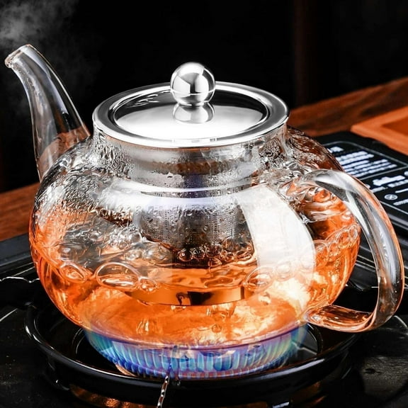 Baalaka 20oz Glass Teapot - Borosilicate Travel Stovetop, Stainless Inf for Loose Tea