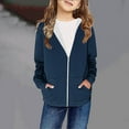 thumbnail image 5 of CFLVAEK Zip Up Hoodie Jackets for Girls Fall Winter Long Sleeve Hoodies with Pockets Solid Color Hooded Sweatshirts for Tween Girls Navy Size 10 Years, 5 of 9