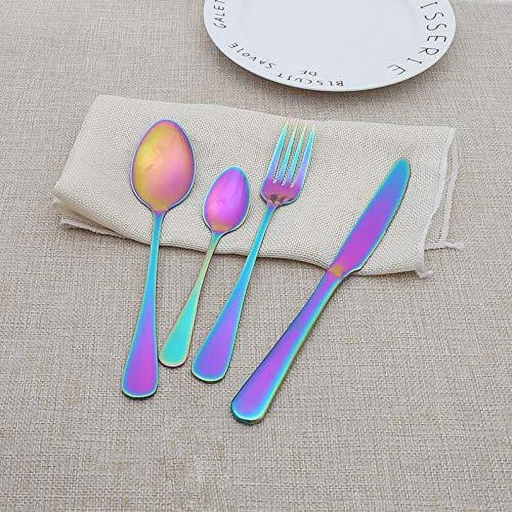 Elegantoss 24pcs Stainless Steel Iridescent Flatware Tableware Rainbow colored Cutlery Set in attractive Black Gift Box (Multicolored)