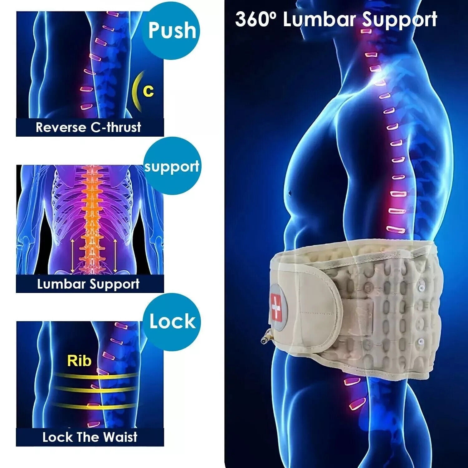 Decompression Back Belt Lumbar Support Belt for Men&Women Lower Back Pain Relief