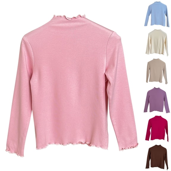 Asxite Girls Solid Tops Ruffle Mock Neck Long Sleeve T Shirt Fall Casual School Uniform