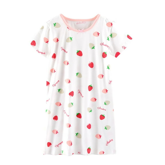 Girls Nightgowns Summer Soft Pajama Sleepwear Short Sleeve Princess Sleep Shirts Clothes 3-14 Years
