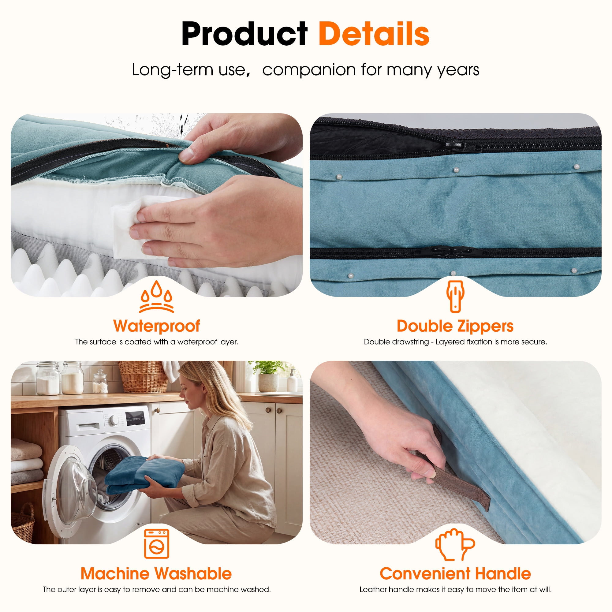 XX-Large Orthopedic Dog Bed Waterproof Pet Sofa Bed Four-Sided Bolster Cushion with Removable Washable Cover for Big Dogs Blue