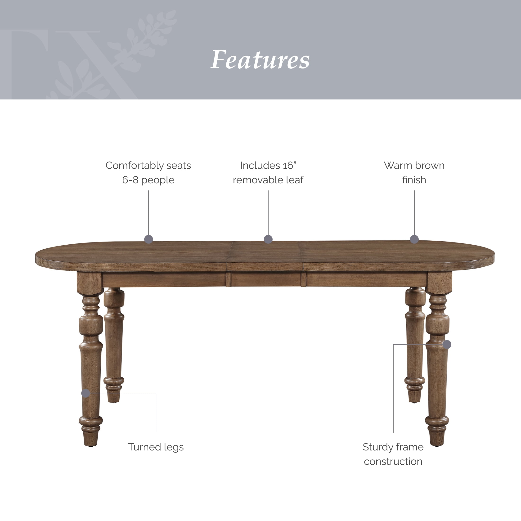 My Texas House Adler Extended Oval Dining Table, Comfortably Seats 6, Provincial Brown