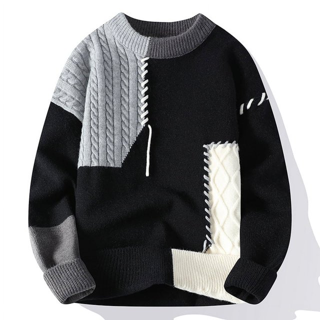 Chandails Chauds Automne Hiver pour Hommes Mode Col Roulé Patchwork Pulls Nouveaux Vêtements de Rue Coréens Pull Décontracté pour Hommes