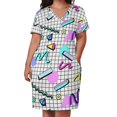 thumbnail image 2 of Vestido de fiesta Retro con diseño de cuadrícula para mujer vestido holgado con bolsillo elegante de lujo de noche blanco Años 80, 2 of 6