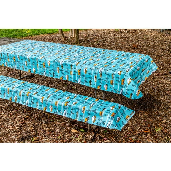 Camco Life is Better at the Campsite Vinyl Tablecloth with 2 Bench Covers