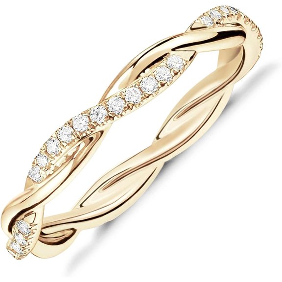 14K Gold Plated Cubic Zirconia Twisted Rope Eternity Band for Women