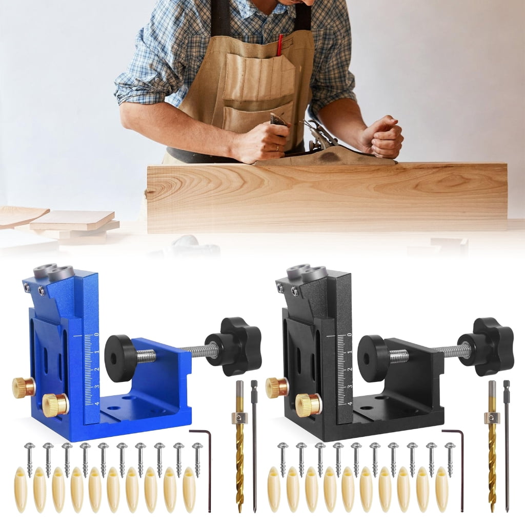 Adjustable Wood Doweling Jig Drill Locator Hole Puncher Positioning Opener Woodworking Tool Includes Drill Bit and Plugs
