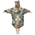 thumbnail image 2 of FORMRS Wearable Blanket Hoodie with Sleeves for Kids Cozy Flannel Sweatshirt, Flowers Cat, 2 of 7