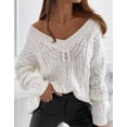 thumbnail image 4 of Aoochasliy Womens Sweaters Pullover Clearance V-neck Lazy Temperament Hollow Pullover Mohair Solid Color Sweater, 4 of 8