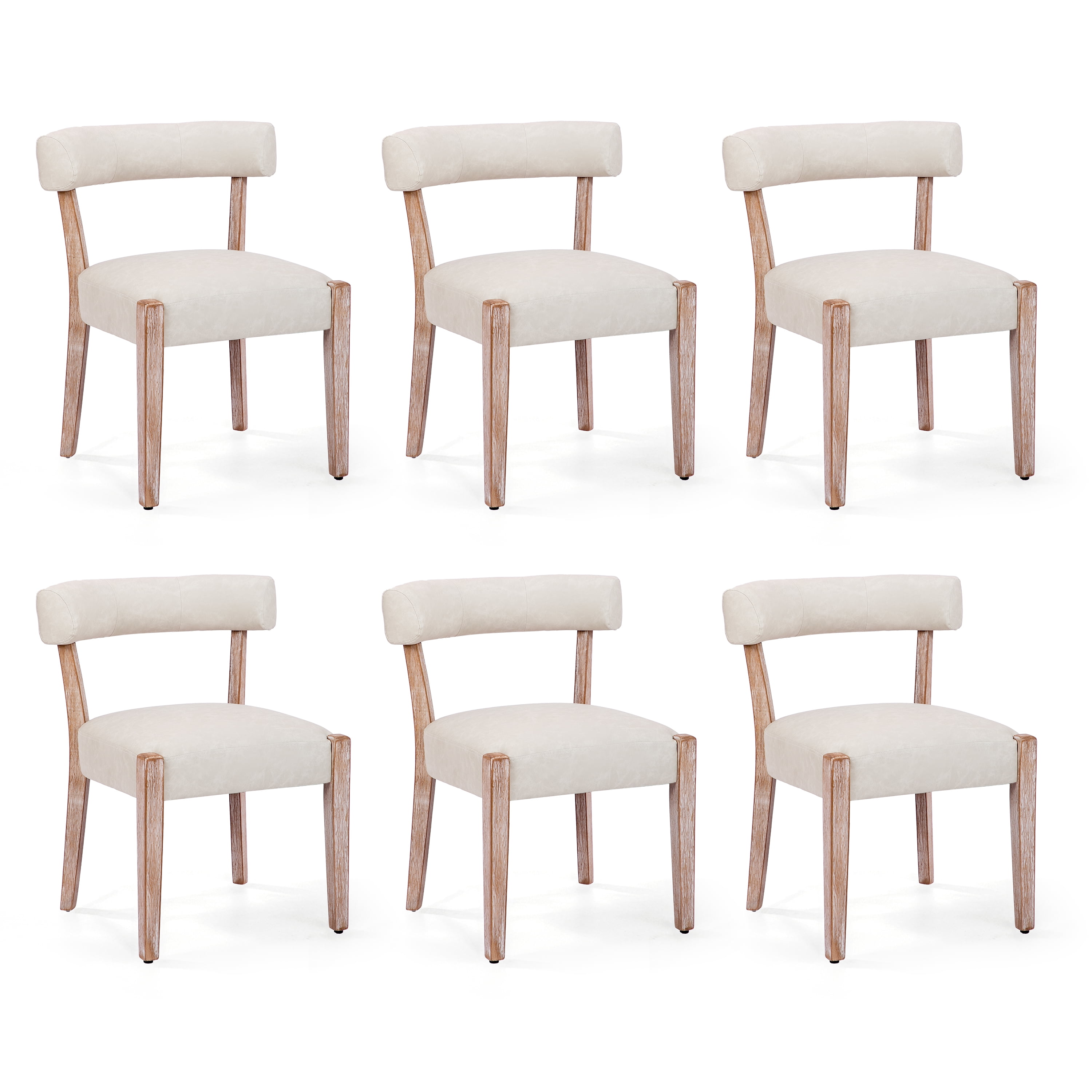 Bonbeur Modern Kitchen Dining Chairs Set of 2, Beige Faux Leather Cushion Seat with Solid Rubberwood Legs