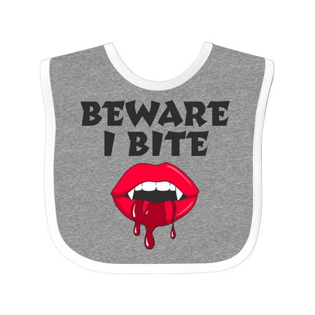 

Inktastic Beware I Bite with Vampire Fangs Vector Drawing Gift Baby Boy or Baby Girl Bib