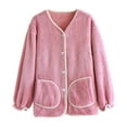 thumbnail image 2 of Women's Winter Fuzzy Fleece Pajama Tops Button down Flannel Sleepwear Long Sleeve Warm Winter Coat with Pockets New Womens Plus Size Winter Sleepwear Watermelon Red M, 2 of 9
