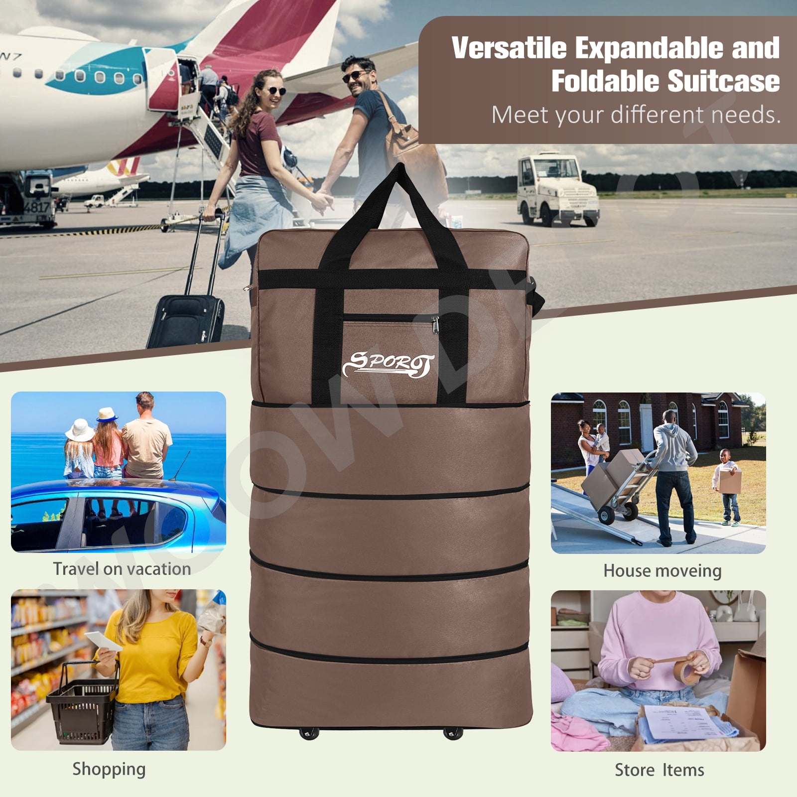 WOOW DEPOT 40in Expandable Suitcase Bag 4 Layer Collapsible Rolling Luggage Wheeled Duffle Bag Large for Home Storage Cargo Travel Business Moving