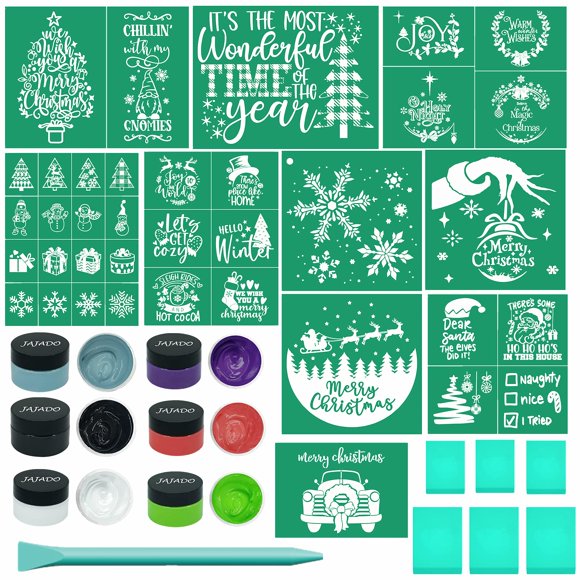 Kits de Inicio de Plantillas de Serigrafía para Tiza de Navidad, 23 Piezas