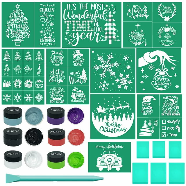 Kits de Inicio de Plantillas de Serigrafía para Tiza de Navidad, 23 Piezas