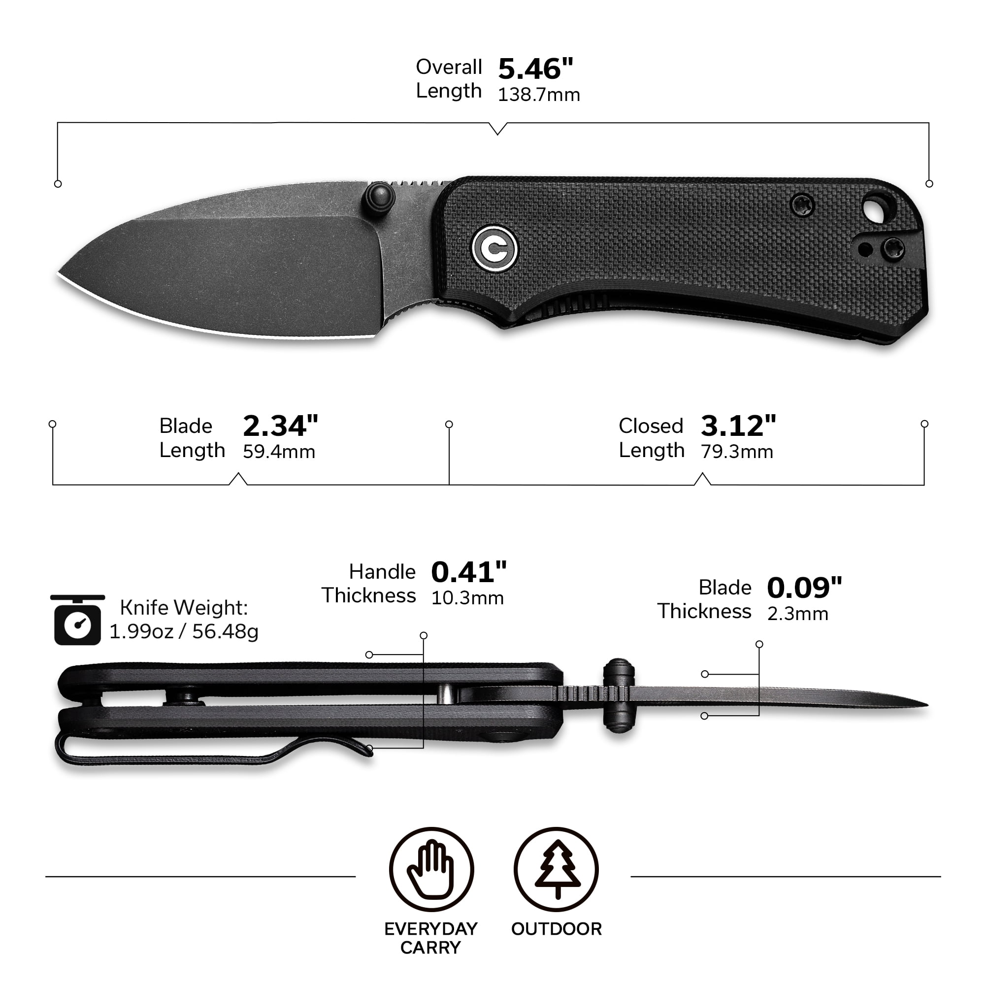 CIVIVI Baby Banter Pocket Folding Knife 2.34" Nitro-V Blade Small Knife with Titanium Thumb Stud Opener WM-C19068S-2