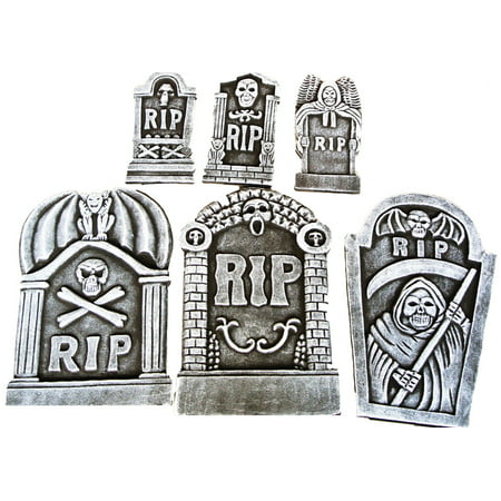 6 Piece RIP Tombstone Kit 3 Small 3 Large Halloween Holiday Decoration Prop