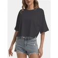 thumbnail image 3 of 3-pack Deep gray Women's Comfy Basic Workout Gym Short Sleeve Crop Tops Casual Loose Oversized T-Shirts, 3 of 6
