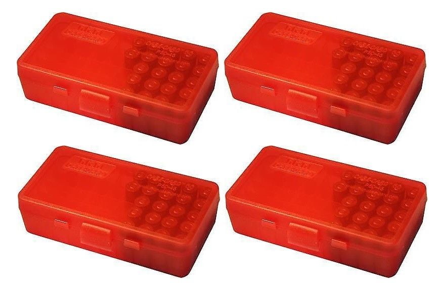 NEW MTM 50 Round Flip-Top 380/9MM Cal Ammo Box 4 Pack Clear Red 