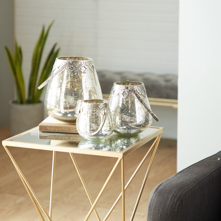 DecMode 3-Piece Silver Glass Candle Lantern Set photo 2