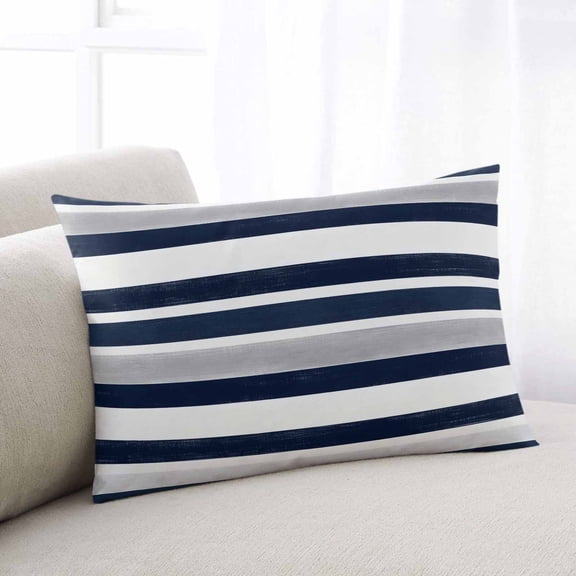 Navy Blue White Striped Throw Pillow Cover, Pillowcase Protectors with Zipper, Breathable Decorative Lumbar Pillow Case Cover, Grey Farmhouse Stripe Abstract Art Pillow Shams for Couch Sofa 16x24Inch