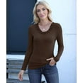 thumbnail image 6 of Womens Fall Clothes Long Sleeve Shirts Scoop Neck Ribbed Knit Slim Fitted Trendy Casual Tops Brown L, 6 of 9