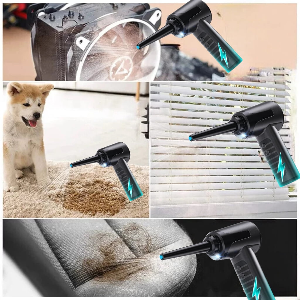 Cordless 3-Speed Electric Air Duster with LED Light, Multi-Nozzles for PC, Car, Home & Outdoor Cleaning (Black)