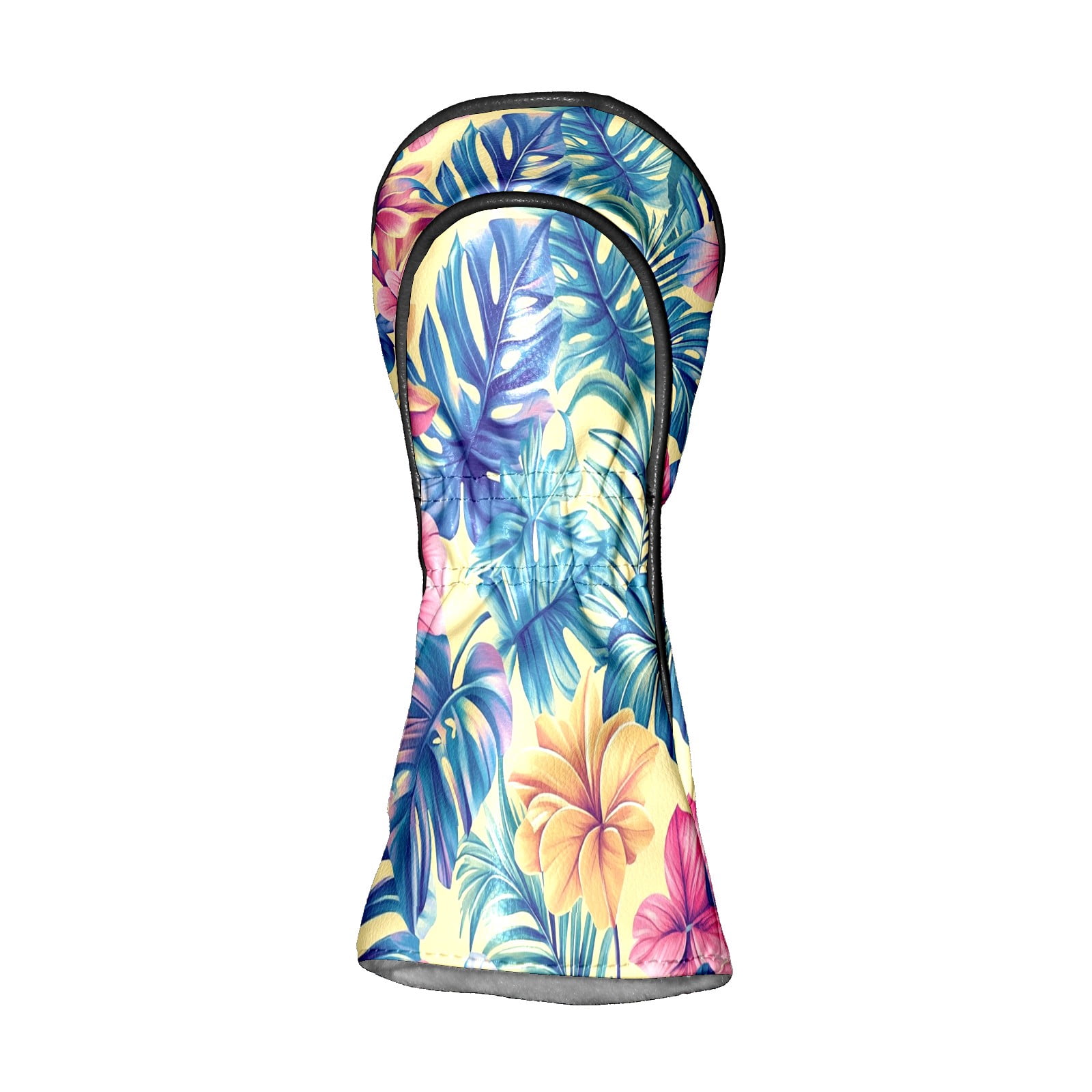 Golf Club Covers PU Leather Waterproof Head Covers for Fairway Woods Hybrids Tropical Leaves