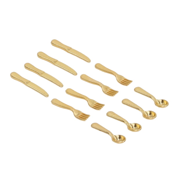 Vajilla para casa de muñecas, 5 paquetes de cuchillos en miniatura, alimentos en miniatura, suministros de cocina, cuchillos en miniatura, tenedores, cucharas, confiables y duraderos